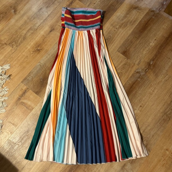 TRENDY VIRAL rainbow Multicolor Striped pleated strapless Maxi Dress *2 for 20* - Picture 11 of 13